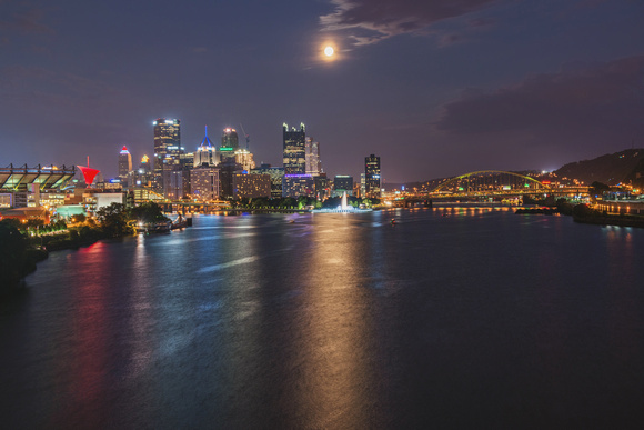 The Supermoon reflects in the Ohio River in Pittsburgh