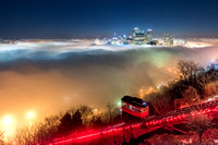 The Duquesne Incline rises above the fog in Pittsburgh