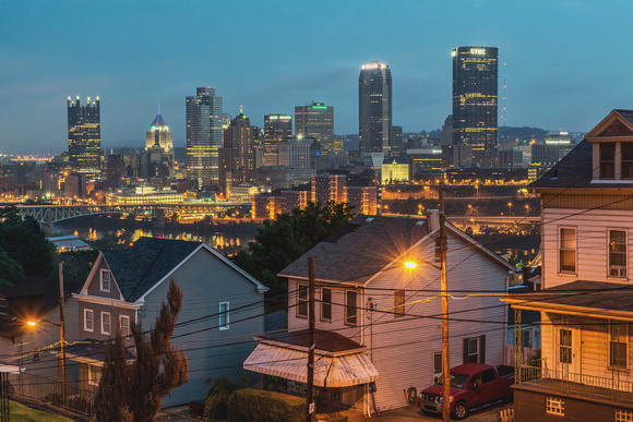 Pittsburgh skyline over the houses of the South Side