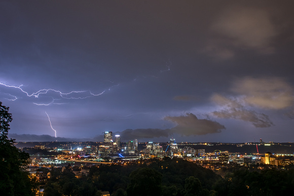 The sky is illuminated by lightning in Pittsburgh