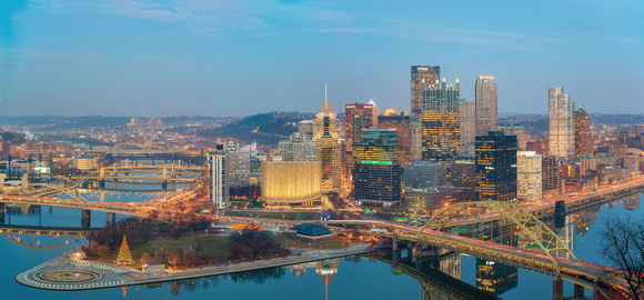 Pittsburgh skyline panorama from Mt. Washington in winter HDR