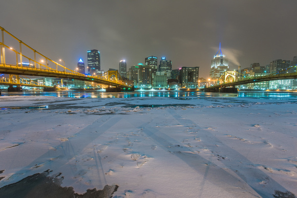 Icy waters on the Allegheny River in Pittsburgh