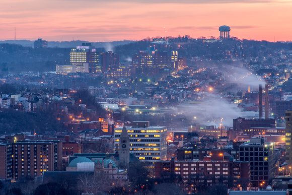 The North Side and Strip District in Pittsburgh before dawn