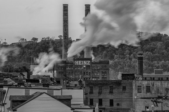 The Heinz Plant in Pittsburgh smokes in the morning in B&W