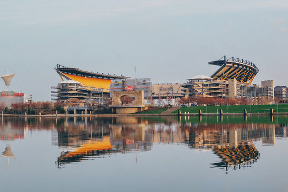 Reflections of Heinz Field in the morning