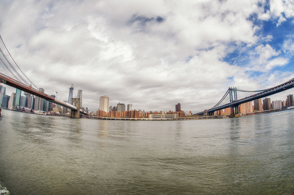 Fisheye view of New York City from Brooklyn Bridge Park