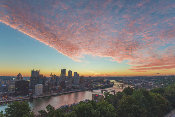 Pink clouds over Pittsburgh at sunrise from Mt. Washington