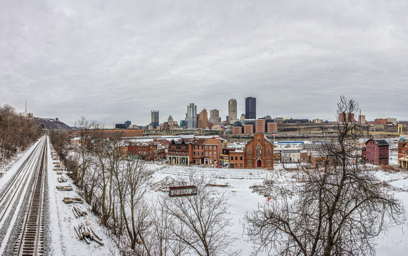 Snowy panorama of Pittsburgh and the South Side