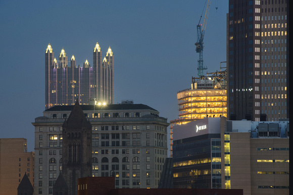 PPG Building and new PNC Building before dawn in Pittsburgh