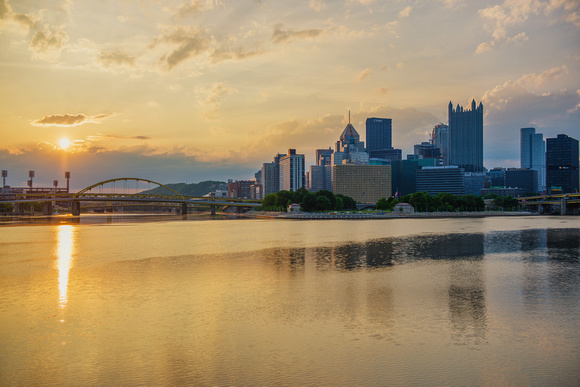 Sunrise reflecting in the Point in Pittsburgh