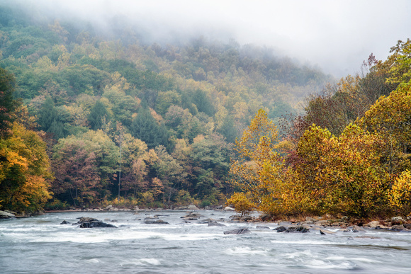Fog hangs over Ohiopyle State Park on the Youghiogheny River HDR