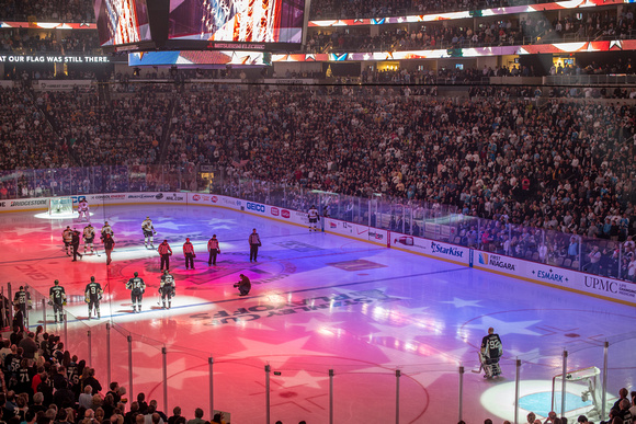 The national anthems are played before a Pittsburgh Penguins game at CONSOL Energy Center