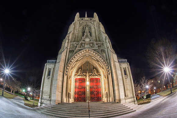A fisheye view of Heinz Chapel on the campus of the University of Pittsburgh