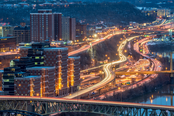 Light trails in downtown Pittsburgh
