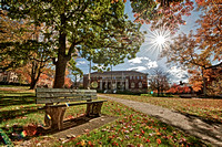 Bench and sunflare at Allegheny College HDR