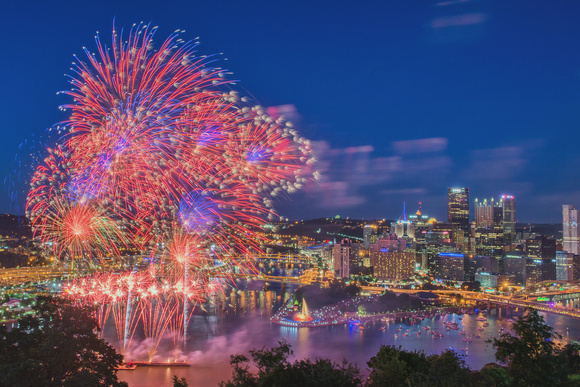 Red, white and blue fireworks over Pittsburgh for the 4th of July 2014