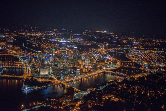Pittsburgh and Mt. Washington from the air at night