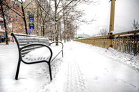 Snowy bench in Pittsburgh HDR