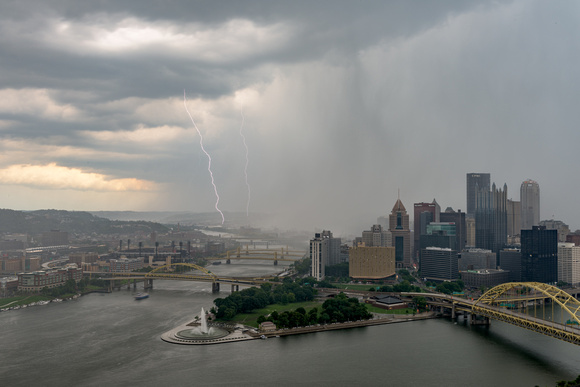 Lightning strikes the Strip District in Pittsburgh