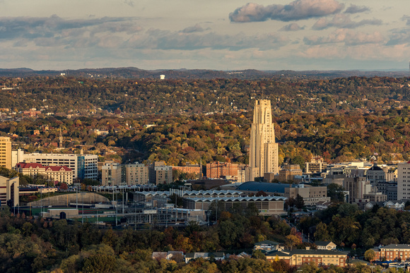 A view of the Cathedral of Learning in the fall in Pittsburgh