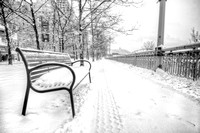 Snowy bench in Pittsburgh B&W HDR