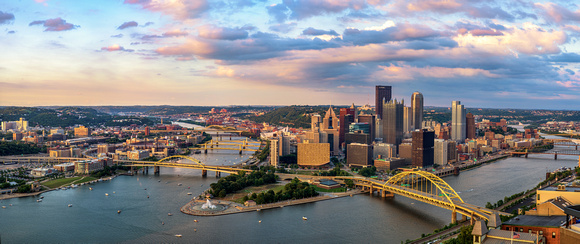 Panorama of a beautiful summer sunset in Pittsburgh