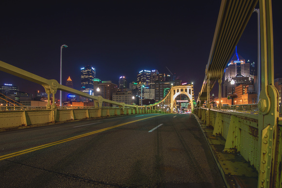 Clemente Bridge and the Pittsburgh skyline in the morning