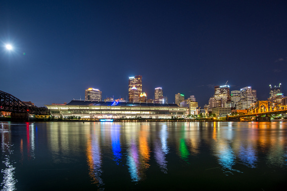 The Convention Center and supermoon over Pittsburgh