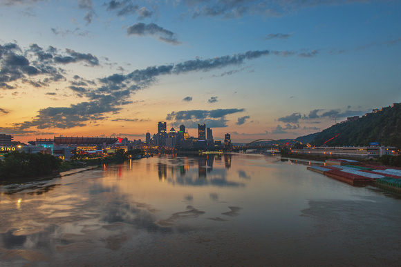 Reflections in the Ohio River at dawn in Pittsburgh