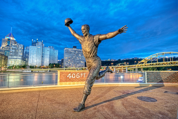 Bill Mazeroski Statue and the Pittsburgh skyline HDR