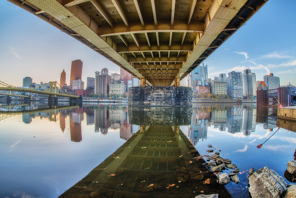 Under the Clemente Bridge in the morning on the North Shore in Pittsburgh HDR