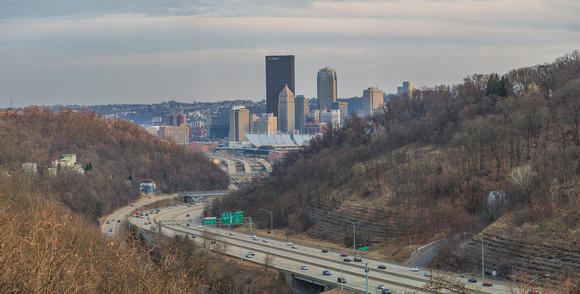 Pittsburgh panorama from above 279 at dusk