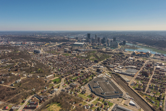 Aerial view of the North Side in Pittsburgh