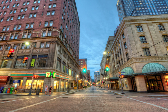 Looking down Penn Avenue at the blue hour in Pittsburgh