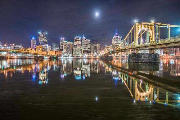 Downtown Pittsburgh reflects in the Allegheny River in Pittsburgh