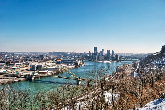 Wide angle Pittsburgh skyline from the East End Overlook HDR