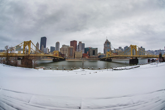 A snowy Pittsburgh panorama from the North Shore