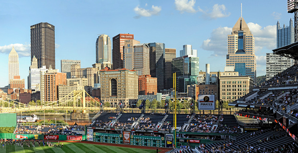 A panorama of the Pittsburgh skyline from PNC Park