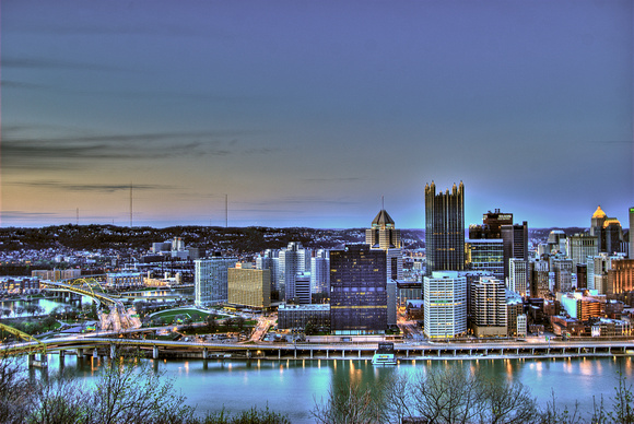 Pittsburgh skyline blue hour HDR