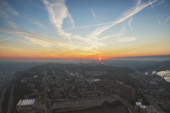 Sunrise from the roof of the Steel Building in Pittsburgh