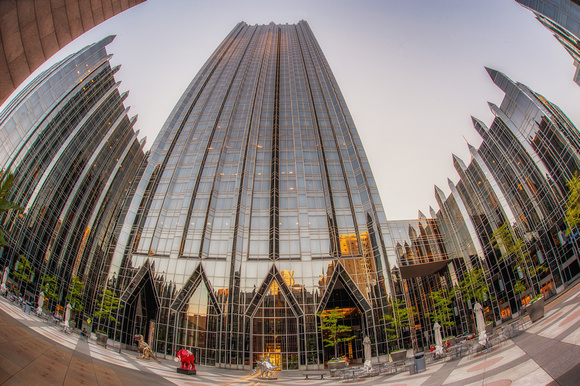 A fisheye view of PPG Place in Pittsburgh