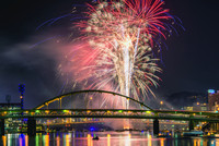 Fireworks over the Ft. Duquesne Bridge in downtown Pittsburgh