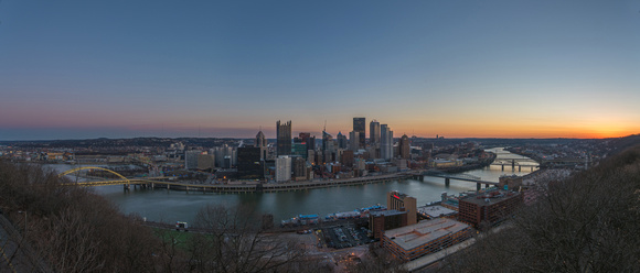 Panorama of sunrise on New Years Day 2015 in Pittsburgh