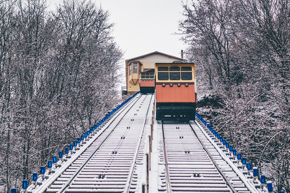 The Monongahela Incline covered in snow in Pittsburgh