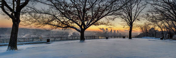 Panorama of the West End Overlook at sunrise in Pittsburgh