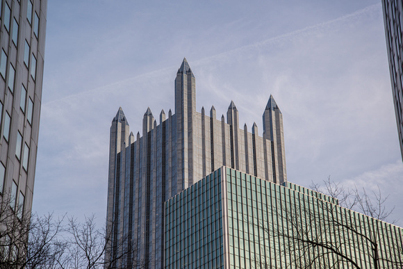 PPG Place rises into the Pittsburgh afternoon
