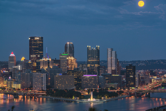 The Supermoon is high above Pittsburgh from the West End Overlook