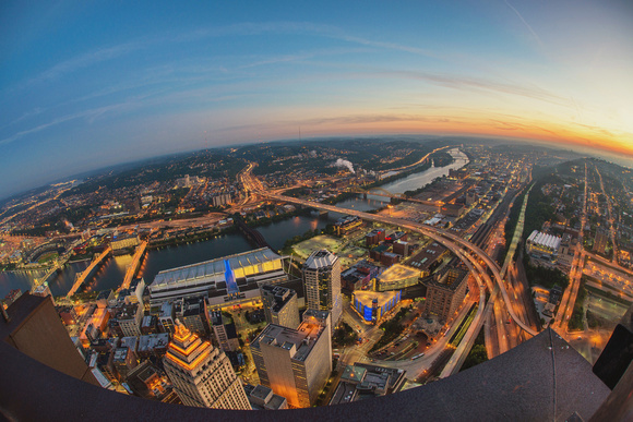 Fisheye view looking North from the roof of the Steel Building in Pittsburgh