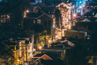 A street lit up on Troy Hill in Pittsburgh