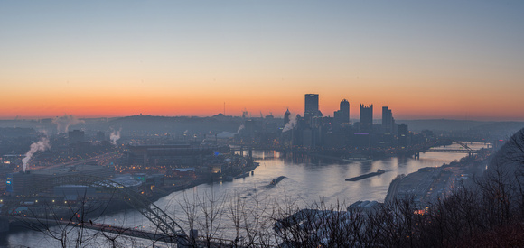 Pittsburgh panorama from the West End Overlook before dawn